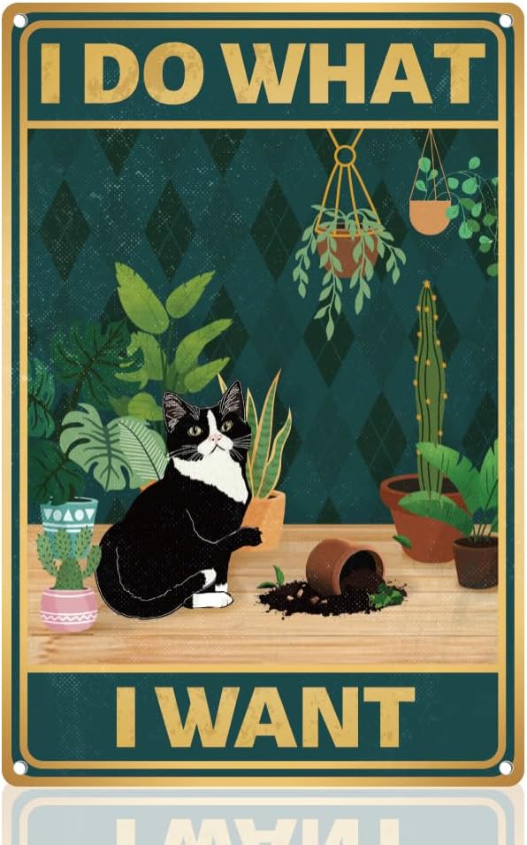 Embroidery Garden - Y1، لافتة معدنية مزخرفة بتصميم قطة
