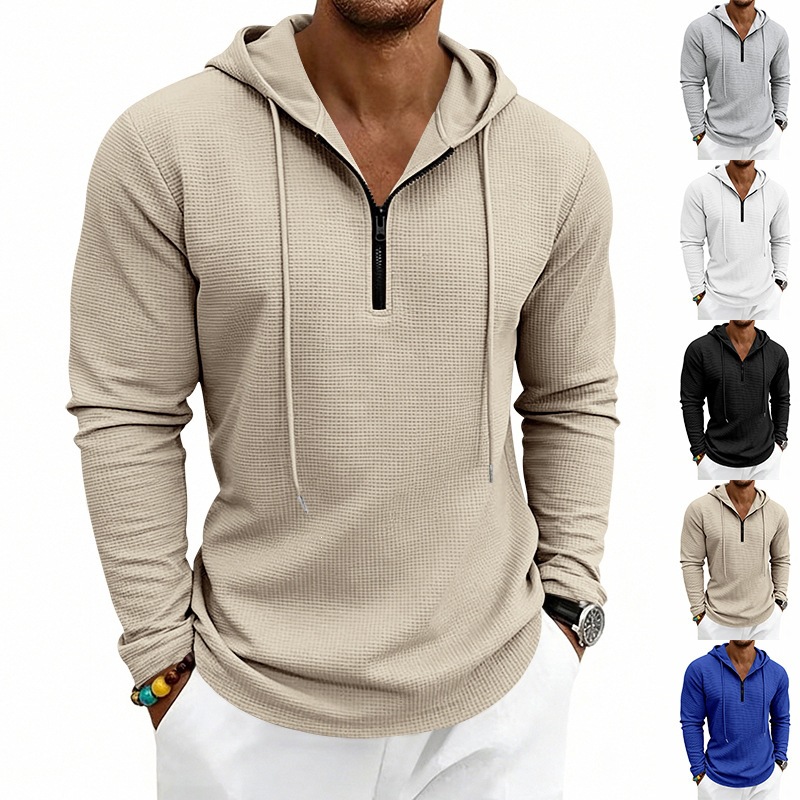 Embroidery Zip Up Hoodie - هودي رجالي منسوج بنمط الوافل بسحاب