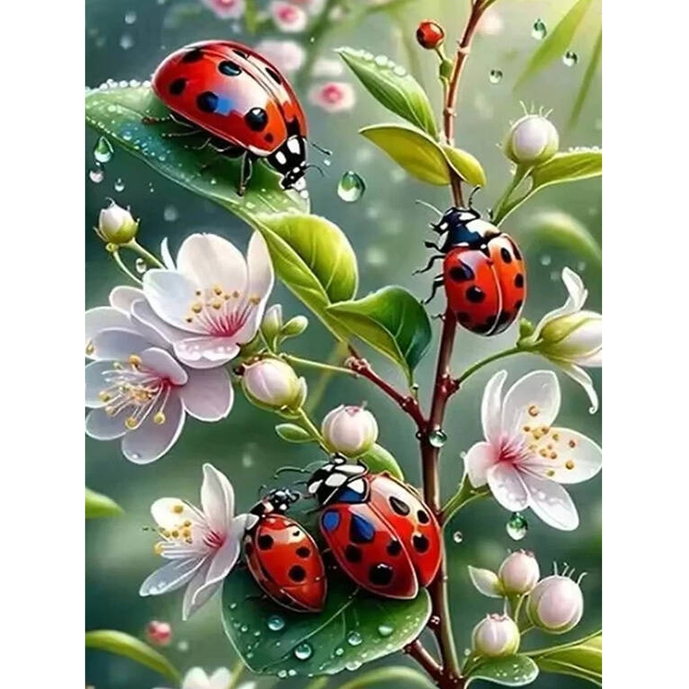 Embroidery Lady Bug - لوحة ماسية ثلاثية الأبعاد بدون إطار،