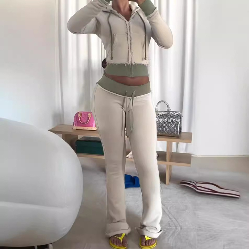 Embroidery Zip Up Hoodie - طقم صالة مكون من قطعتين ملابس