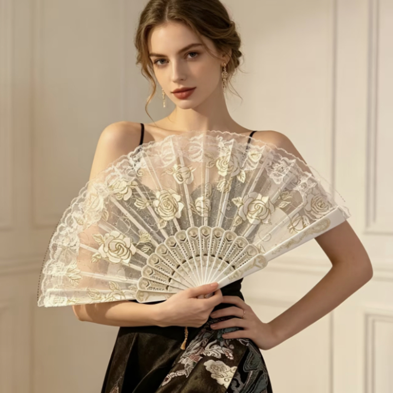 مروحة يدوية مزينة بالدانتيل ال - مراجعة Embroidery Gothic وسعره