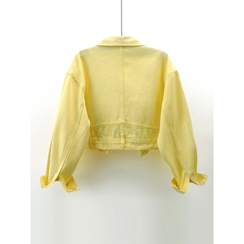 جاكيت دنيم قصير للسيدات مطرز ب - مراجعة Embroidery Yellow Flower وسعره