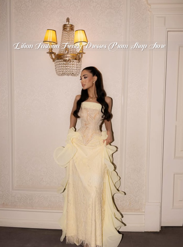 فستان سهرة شرق أوسطي أصفر فاتح - مراجعة Embroidery Yellow Flower وسعره