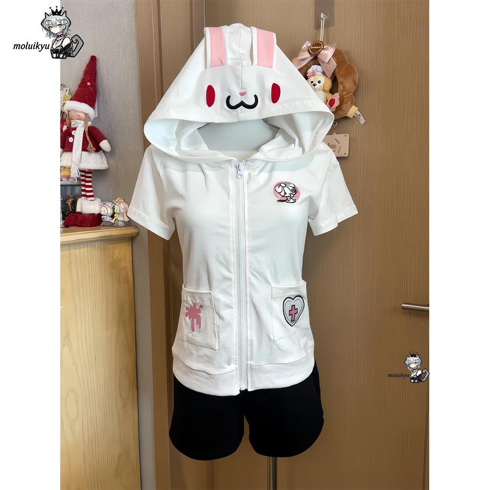 هودي كاوايي أنمي بأكمام قصيرة  - مراجعة Embroidery Zip Up Hoodie وسعره